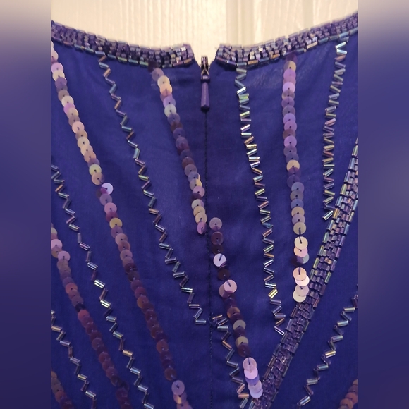 Isaacson's Lime Nite Vintage Purple Silver Silk Sequin 80s New Years Dress-12 - Picture 12 of 16